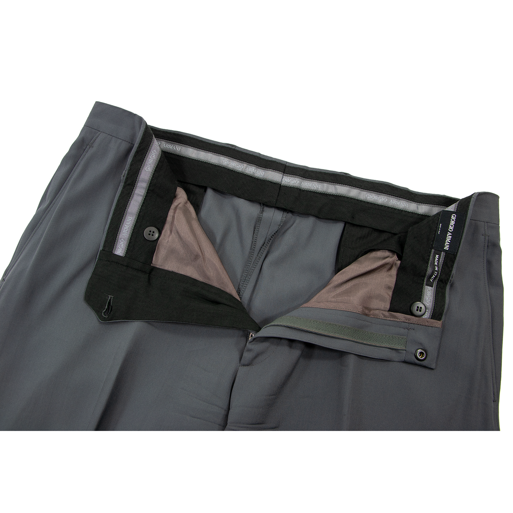 Giorgio Armani Pewter Grey Wool Silk Woven Glossy Flat Dress