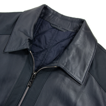 NWT Schiatti & Co. Blue Nappa Leather Suede Trim Padded Blouson Jacket