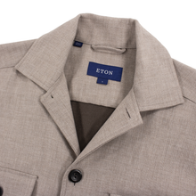 NWOT Eton Taupe Cotton Woven Lined Two Patch Chest Pkts Shacket Shirt Jacket S
