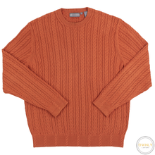 Hickey Freeman Orange Silk Cotton Cable Knit Chunky Piped Crew Sweater L