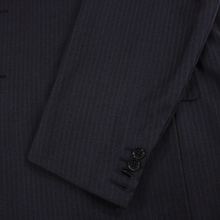 Luciano Barbera Blue Wool Striped Italy Dual Vents Full Canvas Suit 44R