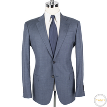 NWT CURRENT $1695 Emporio Armani Blue Wool Sharkskin Flat Front 2Btn Suit 40R