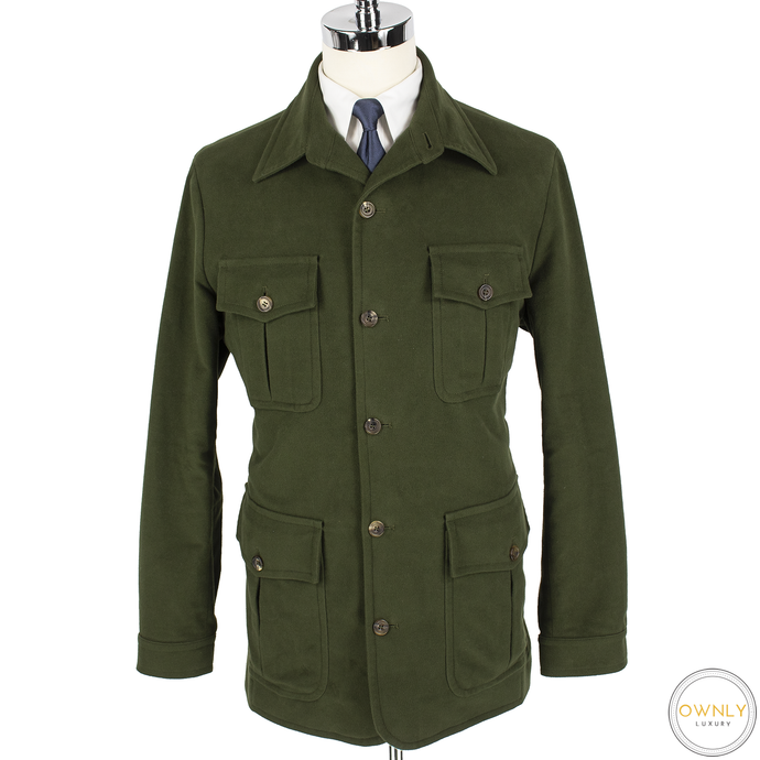 Anderson & Sheppard Green Cotton Flannel Unlined Italy Quad Patch Pkts Jacket XL