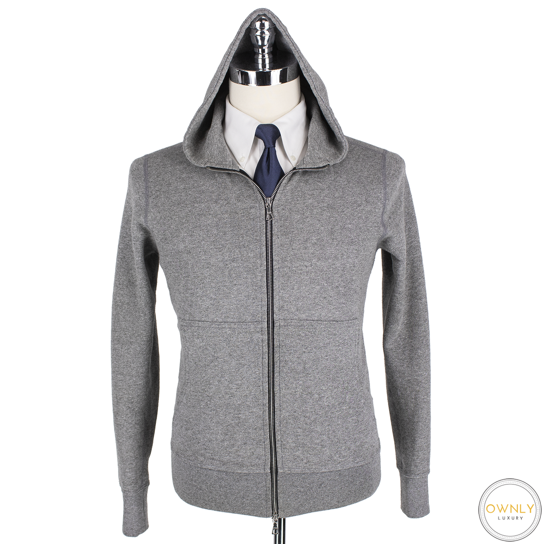 John Elliott Grey Cotton Polyester Ribbed Hooded Full Zip Sweater Jacket 1/Small