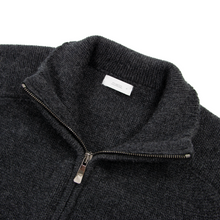 Malo Anchor Grey Cashmere Ribbed Knit Mock Neck Bomber Cardigan Sweater 40EU/XXS