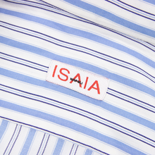Isaia Blue White Cotton Multi-Striped MOP Spread Collar Dress Shirt 42EU/16.5US