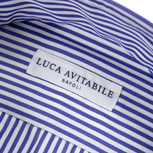 NIB Luca Avitable Blue White Cotton Striped MOP Spread Dress Shirt 37EU/14.5US