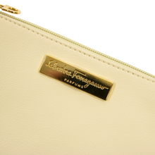 LNWOT Salvatore Ferragamo Cream Leather Gold-Tone Accent Parfums Cosmetic Bag