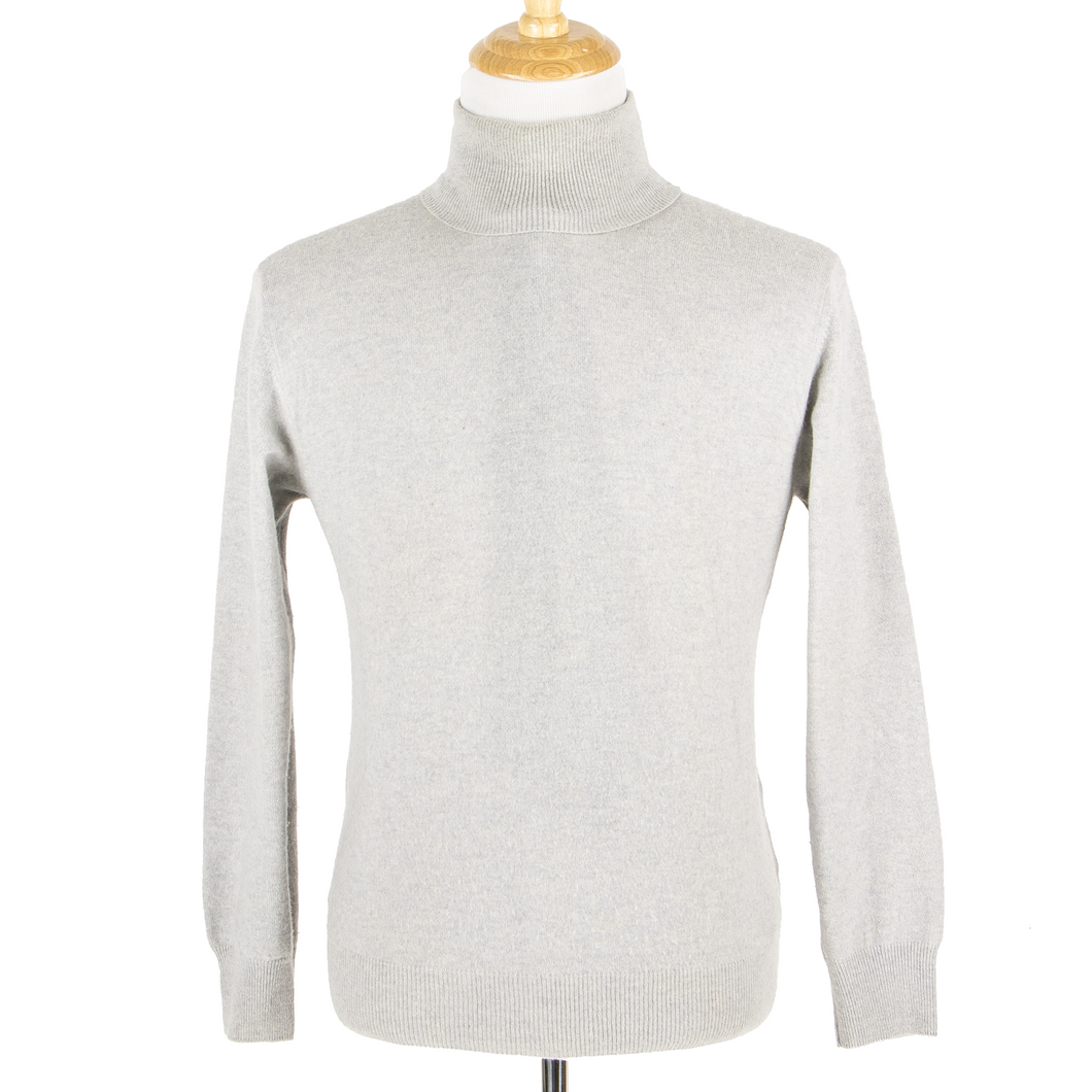 Loro Piana Cloud Grey 100% Cashmere Knit Piped Turtleneck Sweater 50EU/Medium
