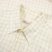 Brioni Sport Ivory Taupe Cotton Checked MOP Button Down Collar Dress Shirt L
