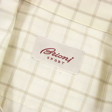 Brioni Sport Ivory Taupe Cotton Checked MOP Button Down Collar Dress Shirt L