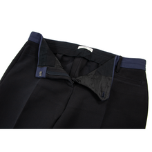 Prada Black Blue Cotton Hook Eye Flat Front Trousers Pants 33W
