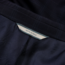 Piattelli Navy Reda S100s Wool Woven Plaid Top Stitch Dual Vents Jacket 44R