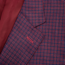 LNWOT Canali 1934 Red Blue Wool Silk Linen Checked Dual Vents 2Btn Jacket 44R