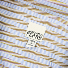 Gianfranco Ferre Blue Brown Cotton Herringbone Glossy Btn Down Shirt 44EU/17.5US