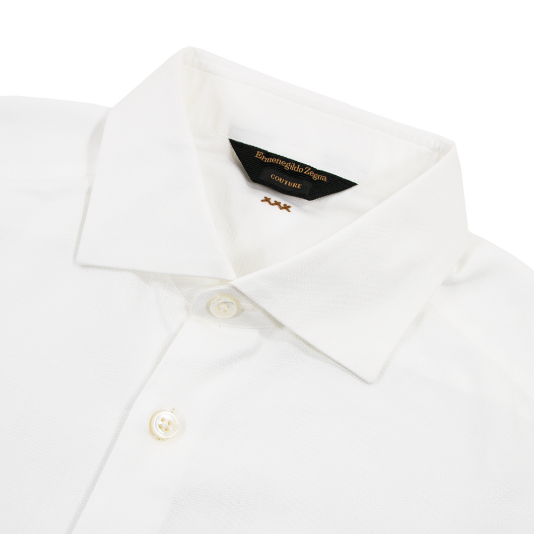 Ermenegildo Zegna Couture White Cotton MOP Spread Collar Dress Shirt 41EU/16US