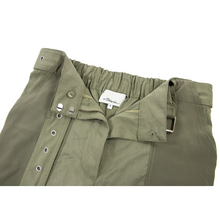 Philip Lam Sage Green Cotton Blend Satin Silk Trim Belted Zipper Cuff Pants SZ 6