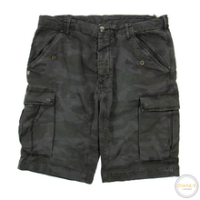 40 Weft Grey Green Cotton Camo Unlined Flat Front Cargo Pocket Shorts 34W