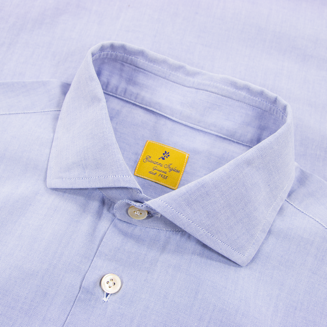 G. Inglese Sky Blue Cotton Oxford MOP Buttons Spread Collar Dress Shirt 16US