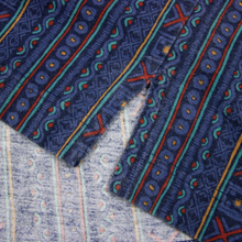 VINTAGE LL Bean Blue Multi-Color Cotton Abstract Short Sleeve Polo Shirt Large