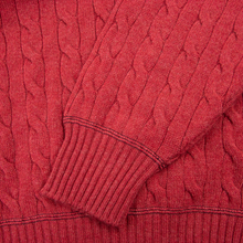Brunello Cucinelli Red 100% Cashmere Cable Knit Piped Half Zip Sweater 50EU/M