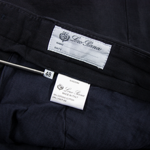 NWT $475 Loro Piana Midnight Blue Cotton Linen Static Flat F. Pants 32W/48EU