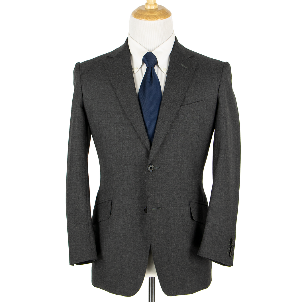 Jonathan Quearney Bespoke Slate Grey Wool Woven Dual Vents 2Btn Suit 38R