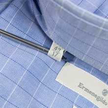 Zegna Exclusive Blue Cotton Checked Spread Collar Dress Shirt 43EU/17US