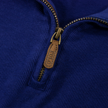 CURRENT Polo Ralph Lauren Blue Cotton Estate Rib Suede Trim Half Zip Sweater 2XL