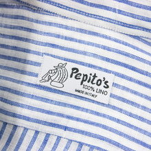Pepito's Blue White Linen Slubby Striped Italy Spread Collar Dress Shirt L