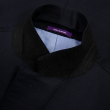 Bartorelli Napoli Blue Black Wool Cashmere Pique Top Stitch 2Btn Jacket 44L