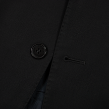 Versace Jet Black Wool Peak Lapel Top Stitch Dual Vents Flat Front 2Btn Suit 40R