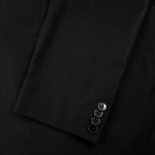 Versace Jet Black Wool Peak Lapel Top Stitch Dual Vents Flat Front 2Btn Suit 40R