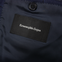 Zegna Roma Indigo Blue Wool Windowpane Top Stitch Dual Vents 2Btn Jacket 42L