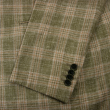 LNWOT Caruso Moss Green Wool Silk Linen Plaid Top Stitch Static 2Btn Jacket 42R