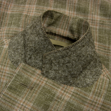 LNWOT Caruso Moss Green Wool Silk Linen Plaid Top Stitch Static 2Btn Jacket 42R