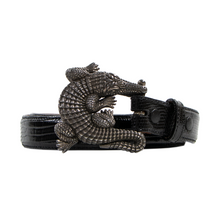 LNWOT Kieselstein-Cord Black Lizard Leather Sterling Silver Buckle Belt 1/27W