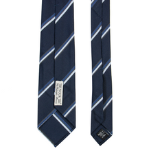 Tie Your Tie Navy Cotton Silk Multi Stripe Faille Tipped 7-Fold Hand Rolled Tie
