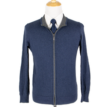 Piattelli Blue Cotton Cashmere Knit Lightweight Bomber Sweater Jacket M