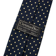 Christian Dior Navy Blue God Silk Blend Polka Dot Bi-Fold Tipped Skinny Tie