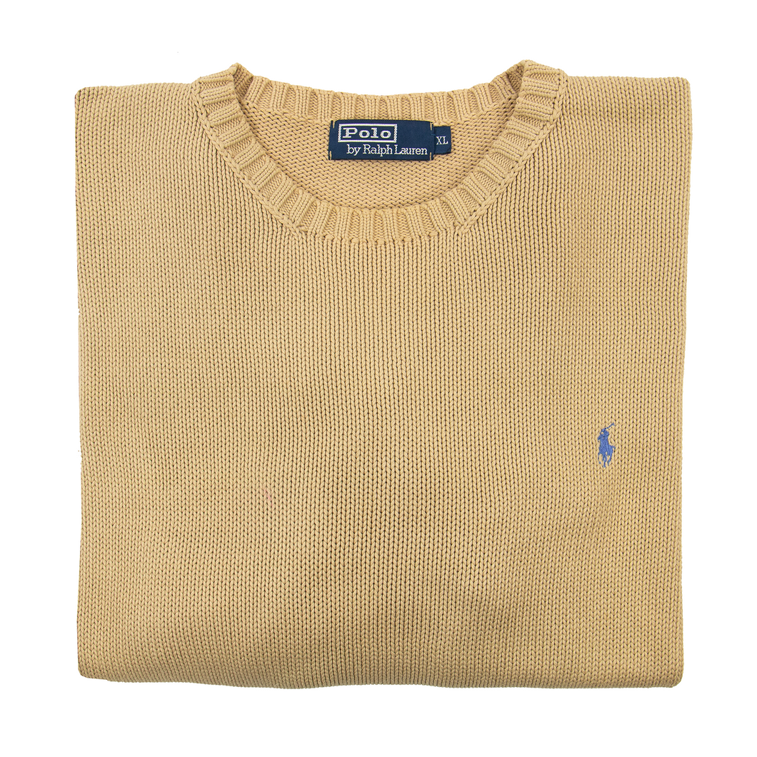 Polo Ralph Lauren Beige Cotton Ribbed Knit Thick Piped Crew Neck Sweater 3XL
