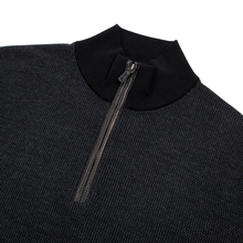 Zegna Black Grey Wool Cashmere Leather Trim Piped Half Zip Knit Sweater 52EU/L
