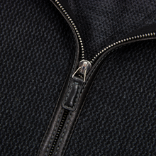 Zegna Black Grey Wool Cashmere Leather Trim Piped Half Zip Knit Sweater 52EU/L