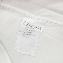 Zegna Pearl White Cotton Diamond Weave Semi-Spread Collar Dress Shirt Small