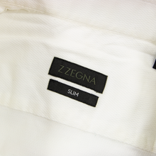 Zegna Pearl White Cotton Diamond Weave Semi-Spread Collar Dress Shirt Small