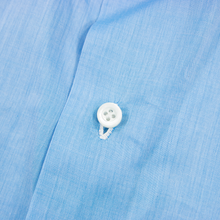 Isaia Summer Sky Blue Cotton MOP Glossy Spread Collar Dress Shirt 44EU/17.5US