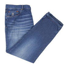 Brunello Cucinelli Blue Denim Whiskered Washed Leather Jacron 5-Pocket Jeans 34W