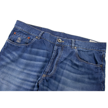 Brunello Cucinelli Blue Denim Whiskered Washed Leather Jacron 5-Pocket Jeans 34W