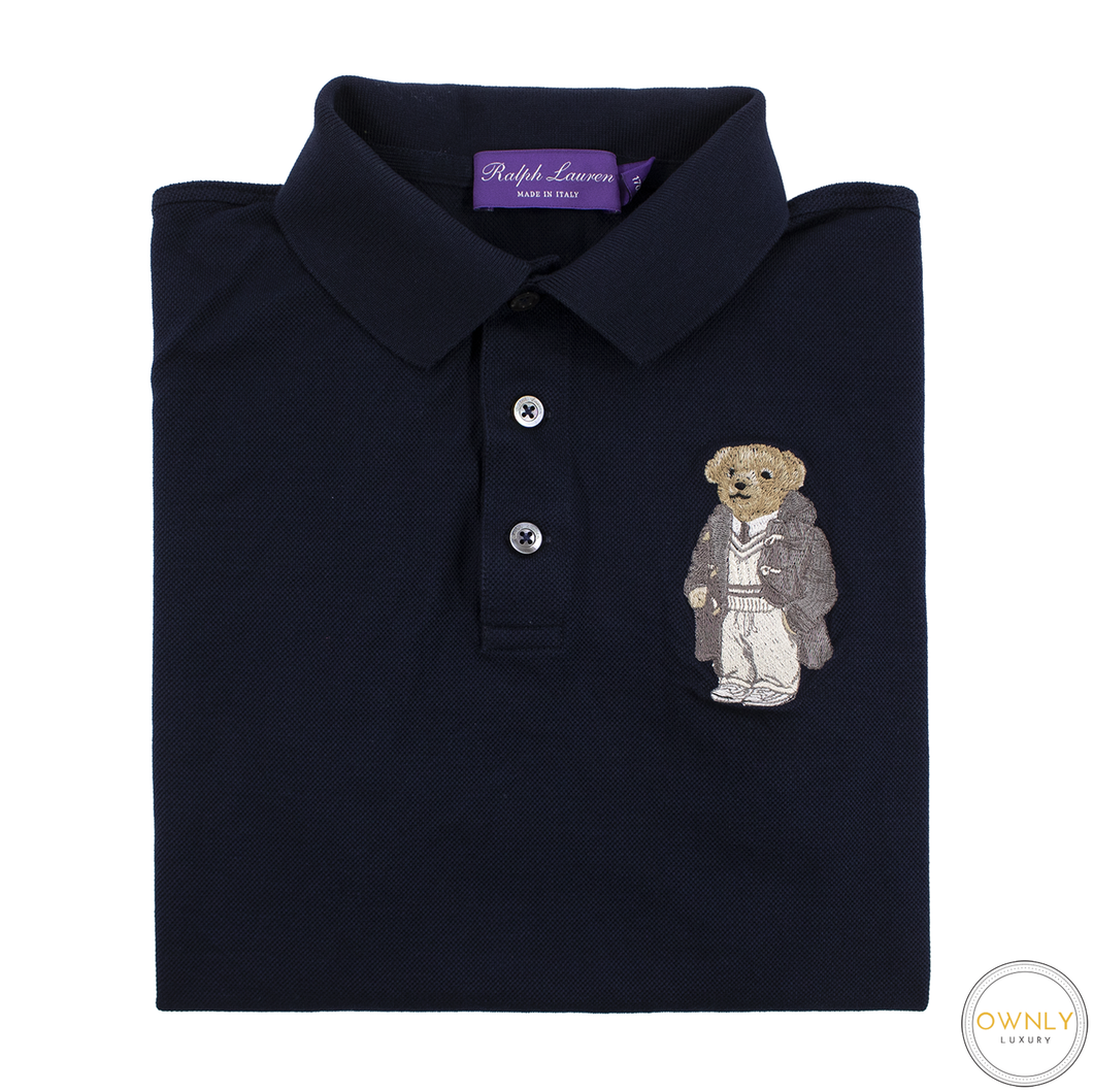 Ralph Lauren Purple Label Blue Cotton Embroidered Bear Italy Polo Shirt S
