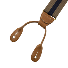 Brooks Brothers Blue Brown Silk Woven Striped Brass Adjusters Suspenders
